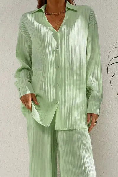 'Ember' Button Down Top and Pants Set - Celes Fashion